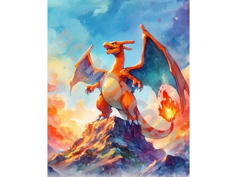 Charizard Poster, Watercolor Charizard, Charizard Painting, Charizard ...