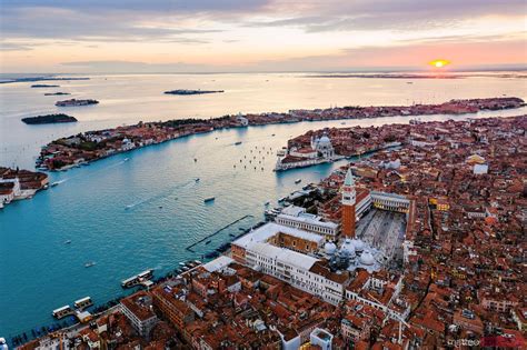 - Aerial view of Venice at sunset, Italy | Royalty Free Image