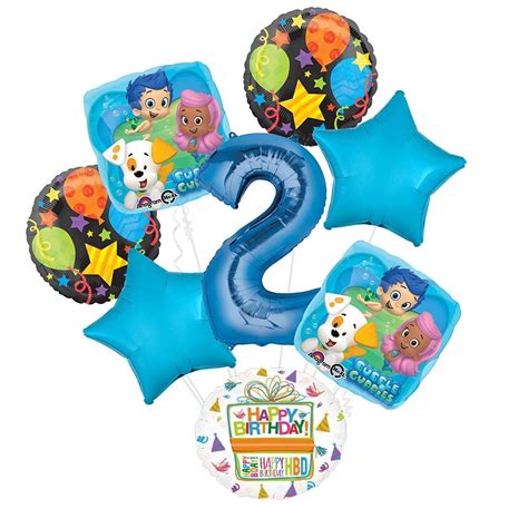 Bubble Guppies 2nd Birthday Party Supplies Balloon Bouquet Decorations - Blue Number 2 - Walmart ...
