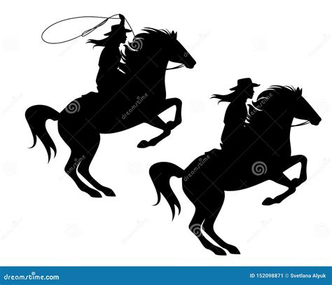 Cowgirl and Rearing Up Horse Black Vector Silhouette Stock Vector - Illustration of riding ...