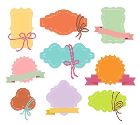 Free Vector | Set of colorful ornamental labels or tags with ribbons in nine different shapes ...