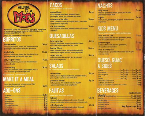 MOES SOUTHWEST GRILL MENU : GRILL MENU - DUNKIN DONUT MENU