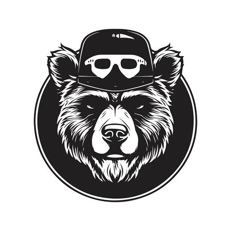 cool bear, vintage logo line art concept black and white color, hand ...