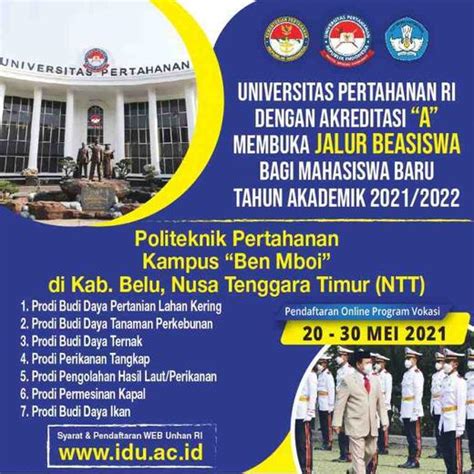 Universitas Pertahanan Buka Pendaftaran D3, Bebas Biaya Kuliah dan Hidup | AtmaGo