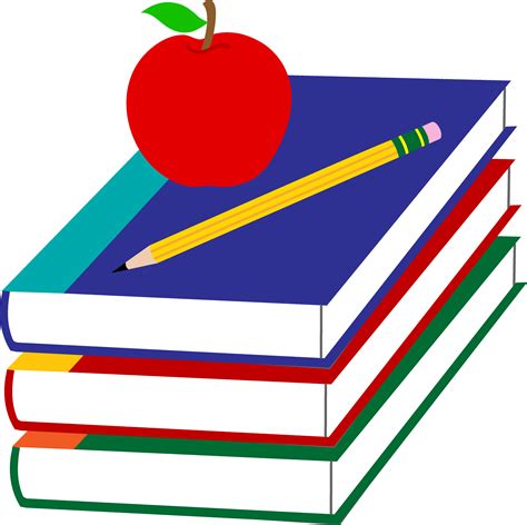 School Books With Apple and Pencil - Free Clip Art