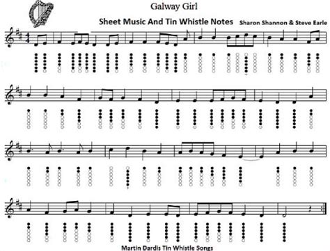 Galway Girl Song Lyrics Guitar Chords And Tin Whistle Sheet Music - Irish folk songs