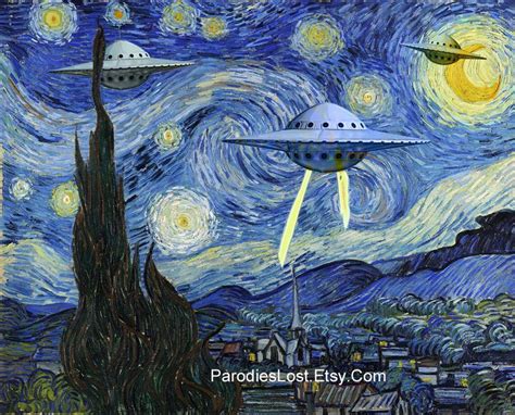 UFO STARRY Night Parody Vincent van Gogh Space Ship Flying | Etsy
