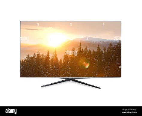 Modern wide screen TV monitor isolated on white Stock Photo - Alamy