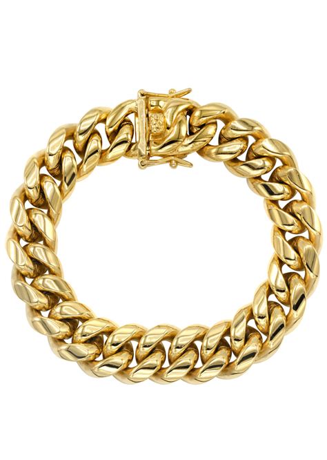 14K Gold Mens Solid Miami Cuban Link Bracelet – goldurban.com