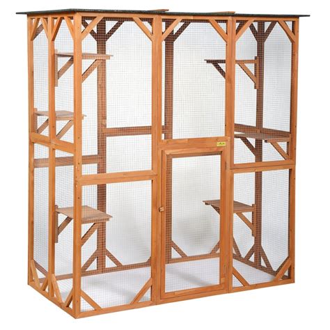 Coziwow Large Wooden Cat Enclosure, Outdoor Cat Cage with 6 Platform ...