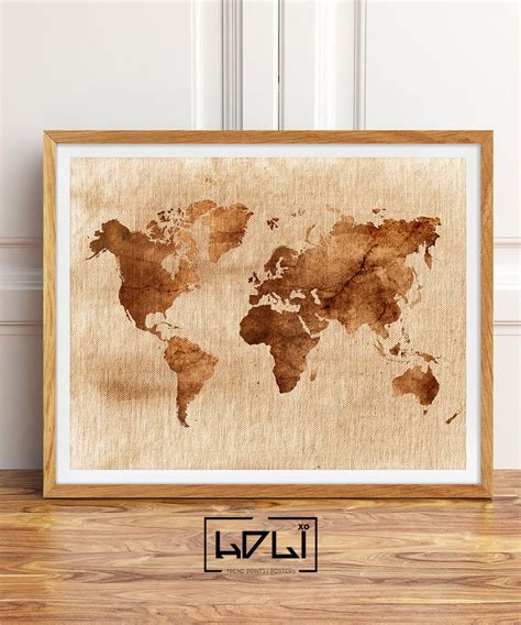 Vintage World Map Poster Print Large Rustic Wall Decor | Etsy