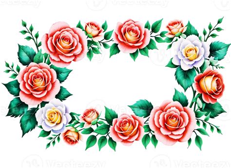 AI generated Colorful wreaths rose flower frames on transparent background. 36005105 PNG