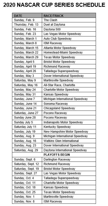 Printable 2022 Nascar Schedule