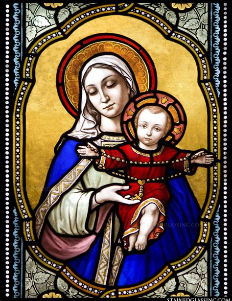 "Holy Mother and Child" Religious Stained Glass Window