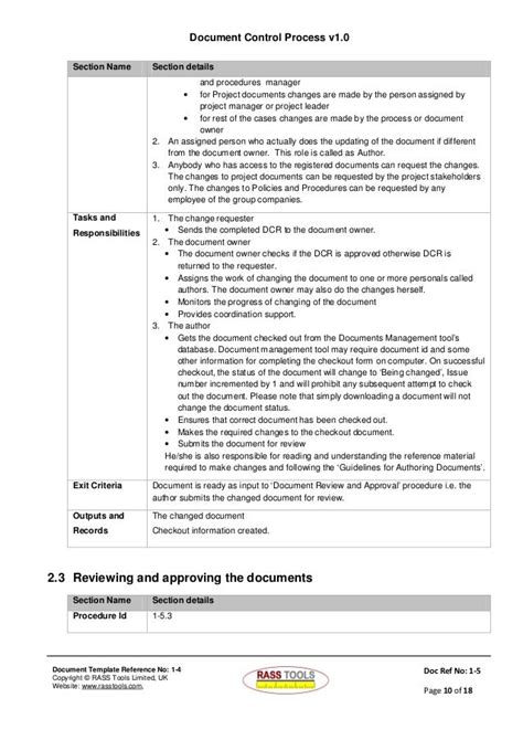 Process Control Document Template