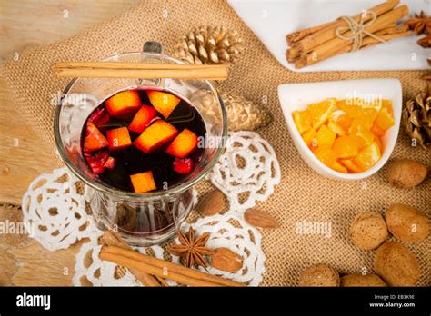 A glass of hot glogg surrounded by ingredients Stock Photo - Alamy