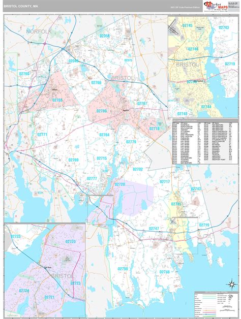 Bristol County Wall Map Premium Style