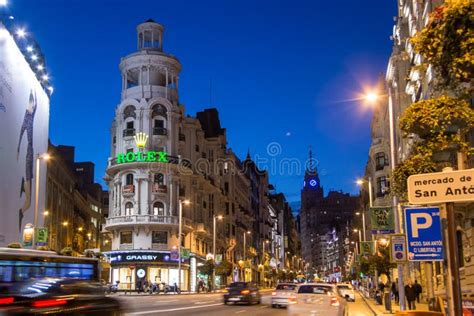 Gran Via in Madrid, Night Scene Editorial Stock Photo - Image of ...