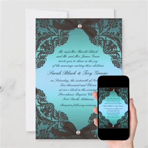 Teal and Black Lace wedding invitation | Zazzle