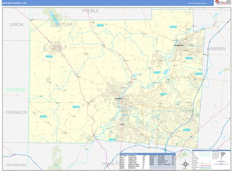 Butler County, OH Zip Code Wall Map Basic Style by MarketMAPS - MapSales