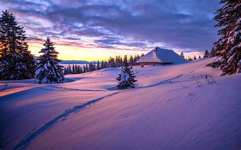 Forest Snow Hut Sunset 2021 Winter, HD wallpaper | Peakpx