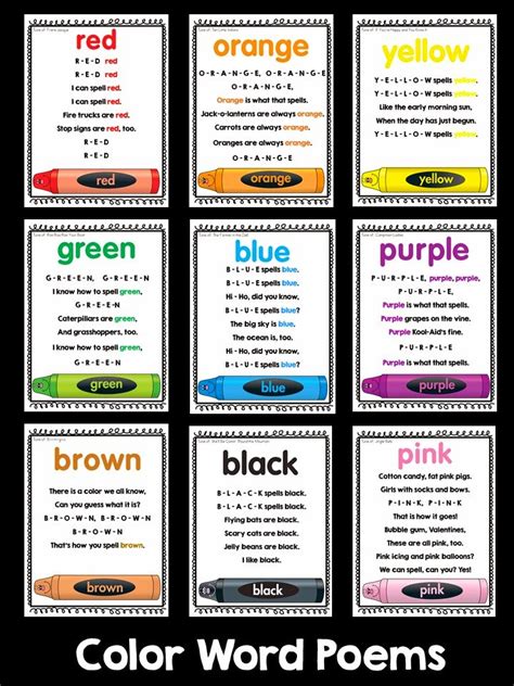 Colors and Kindergarten: Color Poems | Color songs, Color songs preschool, Preschool poems