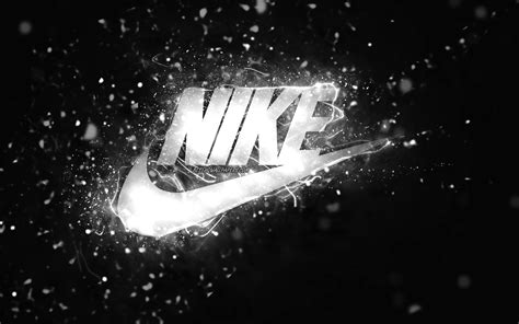 Download wallpapers Nike white logo, 4k, white neon lights, creative, black abstract background ...