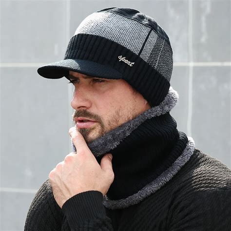 2018 Winter Hats For Men Skullies Beanie Hat Winter Cap Men Women Wool Scarf Caps Set Balaclava ...