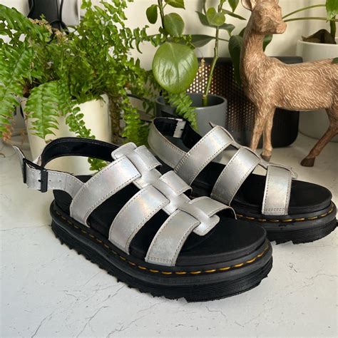 Dr. Martens Women's Silver and Black Sandals | Depop