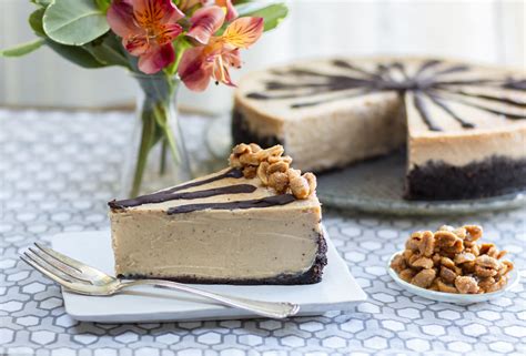 Lightened-Up Peanut Butter Cheesecake with Chocolate Biscotti Crust and Honey Peanuts - A Zest ...