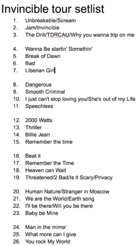 Made an invincible tour setlist [wow, how original] to pass the time ...