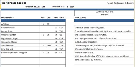 Excel Recipe Template for Chefs - Chefs Resources