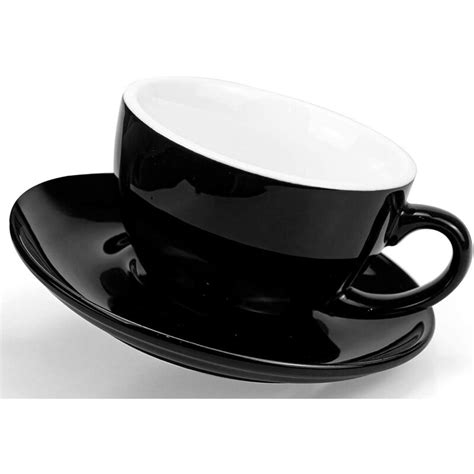 Glaustoncn 10 Oz Coffee Cup And Saucer, Ceramic Glossy Black Cappuccino Cups With Saucers For ...