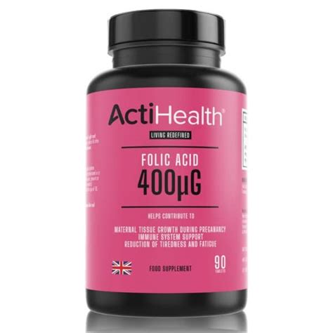 ActiHealth Folic Acid, 400mcg - 90 tablets - Nutripharm