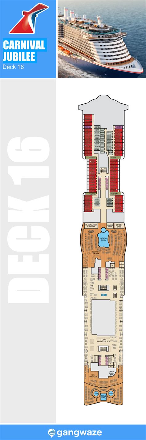 Carnival Jubilee Deck 16 - Activities & Deck Plan Layout