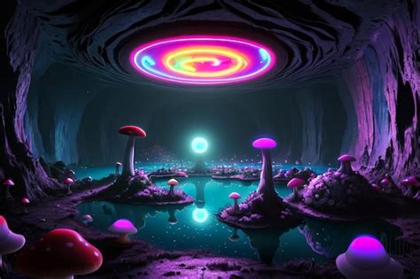 Premium AI Image | A dark room with a mushroom on the top and a blue ...