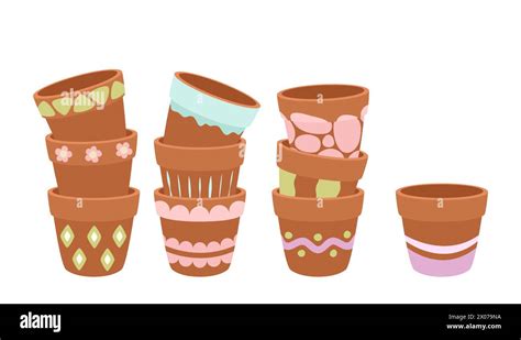 Empty, flower, clay pots. Stacked into each other. Vector on white background Stock Vector Image ...