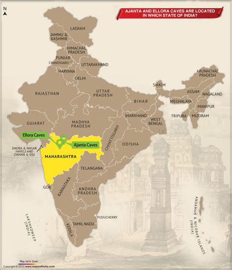 Map Showing Location of Ajanta and Ellora Caves in India - Answers