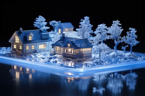 Christmas Ice Miniature Village Extreme Closeup. Generative AI Stock ...