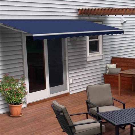 ALEKO 10 ft. Manual Patio Retractable Awning (96 in. Projection) in Solid Blue AW10X8BLUE30-HD ...