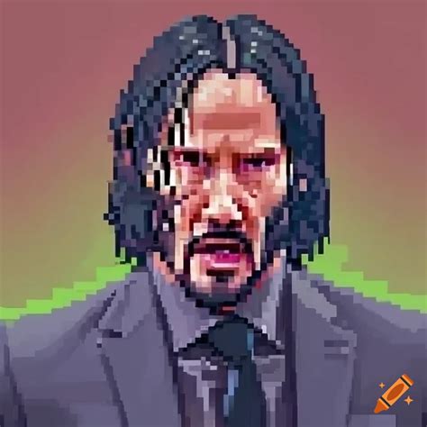 Pixelated digital 2d artwork of a character resembling john wick on Craiyon