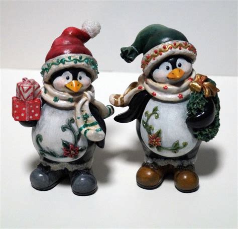 Christmas Penguin Figurines Set of 2 Hand Painted Resin | Etsy | Christmas figurines, Christmas ...