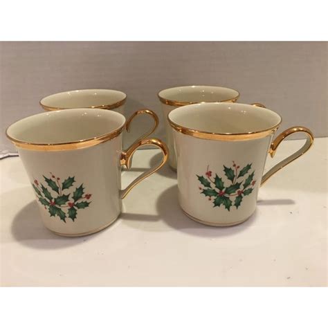 Gold Rimmed Lenox Holiday Mugs - Set of 4 | Chairish