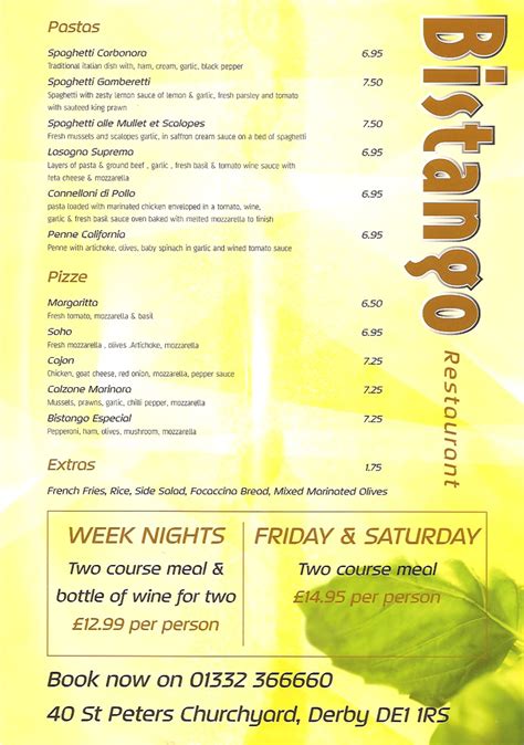 Bistango Italian restaurant on St Peters Churchyard, Derby - Everymenu