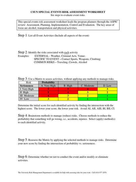 Special Events Risk Assessment Worksheet | PDF | Risk Management | Risk Assessment