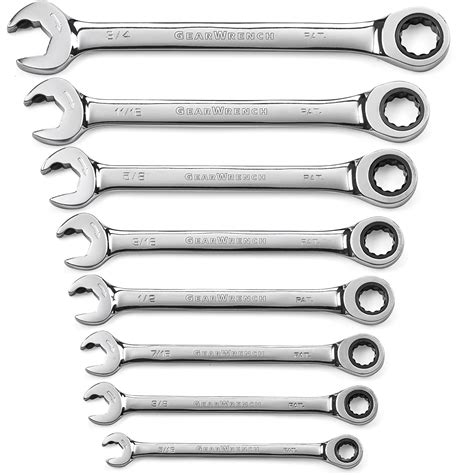 GEARWRENCH 8 Pc. 12 Point Open End Ratcheting Combination SAE Wrench ...