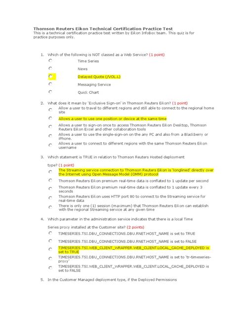 Thomson Reuters Eikon Technical Certification Practice Test | Proxy ...