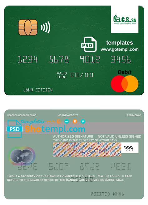 Mali Banque Commerciale du Sahel mastercard credit card template in PSD format - GOTEMPL ...