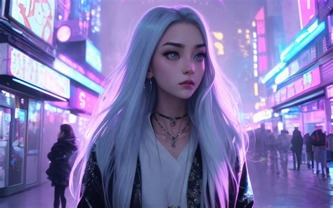 1920x1200 Silver Haired Girl In A Neon City 1080P Resolution ,HD 4k Wallpapers,Images ...