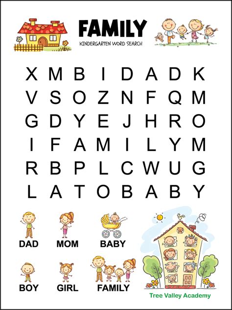 Kindergarten Family Word Search - Tree Valley Academy